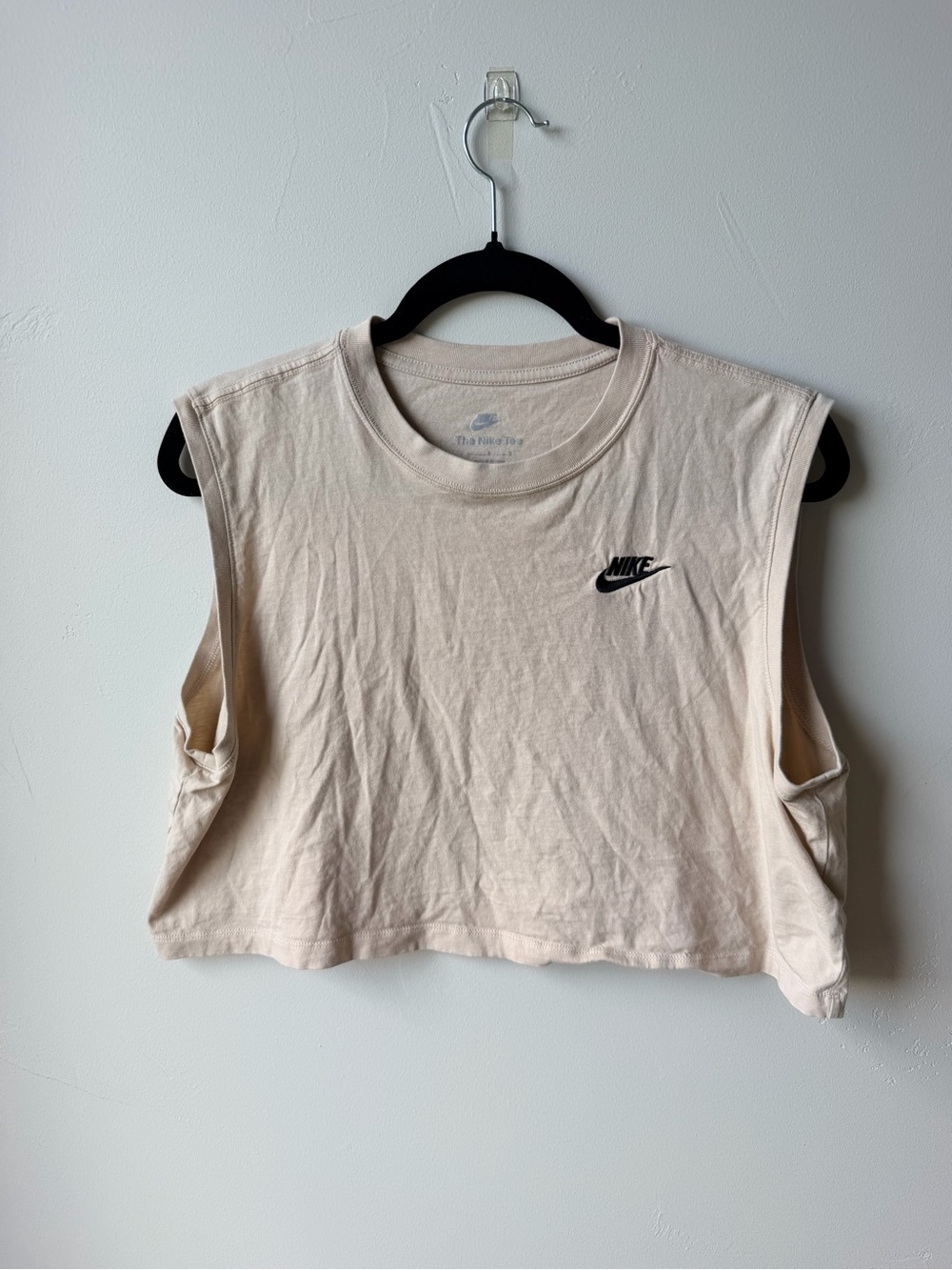 Nike Women's Cropped Muscle Tank in Light Beige with Black Logo